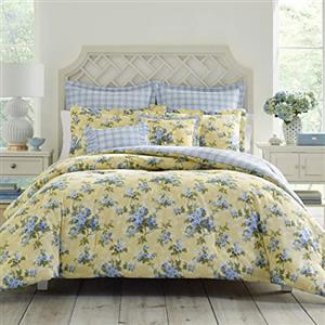 Laura Ashley - Set copripiumino per letto matrimoniale, double-face, in cotone, con federa coordinata, include federe per cuscino (giallo Cassidy, matrimoniale)