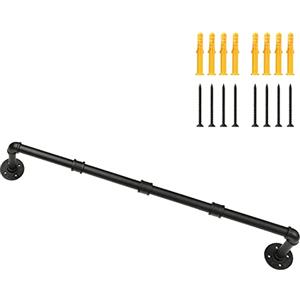 Ihomepark Appendiabiti per tubi industriali, appendiabiti da parete a soffitto, 100 cm, barra appendiabiti in ferro nero, asta in metallo resistente per esposizione al dettaglio armadio e lavanderia