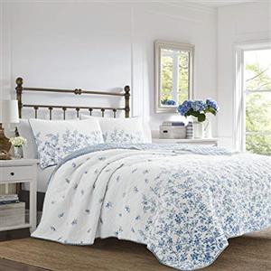 Laura Ashley - Collezione Flora - Set copripiumino - 100% cotone, reversibile con federe coordinate, prelavate per una maggiore morbidezza, doppio, blu