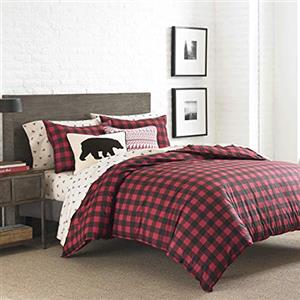 Eddie Bauer Mountain Collection Biancheria da Letto Reversibile, Motivo Scozzese di Bufalo, Decorazione per la casa per Tutte Le Stagioni, Cotone, Rosso/Nero, King