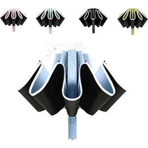 BAODINI Ombrello UV Protezione solare compatto antivento per pioggia automatica pieghevole invertito ombrello da viaggio portatile per donne e uomini chiusura automatica (5 blu)
