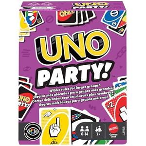UNO Mattel Games Mattel Games UNO Party, gioco di carte con mazzo e regole speciali per gruppi numerosi per bambini, adulti e famiglie, da 6 a 14 giocatori dai 7 anni in su, JJV58