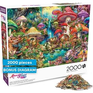 Buffalo Games - Aimee Stewart - Merry Mushroom Village Picnic - Puzzle da 2000 pezzi per adulti impegnativo puzzle perfetto per serate di gioco - Dimensioni finite 38,50 x 26,50