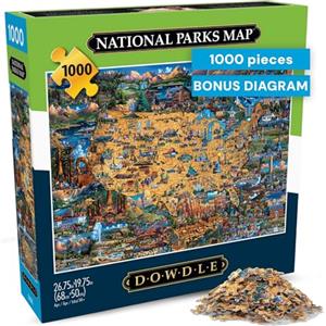 Buffalo Games - Dowdle - Mappa dei parchi nazionali USA, puzzle da 1000 pezzi per adulti, puzzle impegnativo perfetto per serate di gioco, dimensioni finite 98 x 67,3 cm