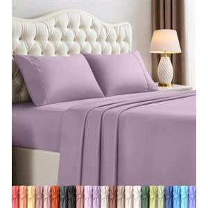 Utopia Bedding Set di lenzuola per letto matrimoniale, 4 pezzi, in microfibra spazzolata, resistente al restringimento e allo sbiadimento, facile da pulire (pieno, lavanda)