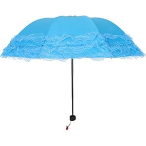 Outanaya Ombrello Pieghevole da Viaggio Blu Pizzo a Strati, Parasole UV Portatile in Stile Vittoriano Elegante per Eventi Estivi All'aperto