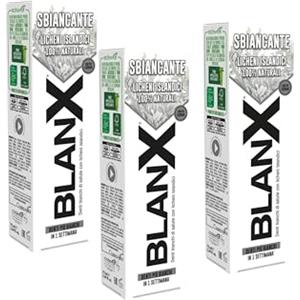 BlanX, Dentifricio Sbiancante Licheni Islandici 100% Naturali, Anti-Placca e Anti-Macchia, Rinforza lo Smalto, Vegan Friendly, 3x75ml