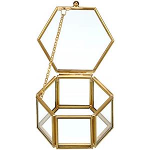 Hipiwe Portagioie vintage in vetro, motivo geometrico dorato, organizer per gioielli, scatola per ricordi, scatola decorativa per la casa, per gioielli, anelli, orecchini, petto (piccolo)