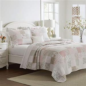 Laura Ashley, Set di copripiumino per letto twin, biancheria da letto reversibile in cotone con federa abbinata, decorazione per la casa ispirata al patchwork (Celina patchwork rosa/salvia, twin)