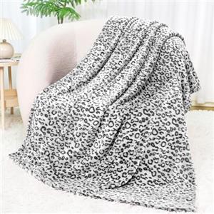 SEEGU Coperta con stampa ghepardo morbida e accogliente coperta in pile nero leggera peluche sfocata grigio scuro stampa leopardata coperta decorazione regali di compleanno per letto donne uomini