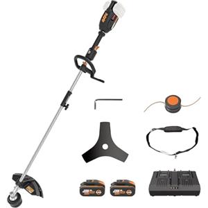 WORX Nitro WG186E Tagliaerba multiutensile 40 V (2 x 20 V) | PowerShare | Include 2 batterie 2 Ah e caricatore | Asse multifunzione per accoppiare sega, tagliasiepi o spazzola