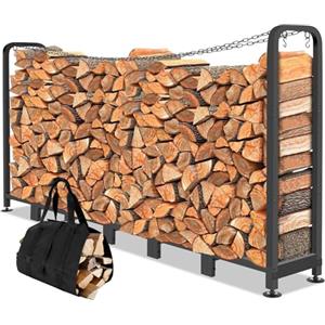 Himimi Scaffale Portalegna da Esterno 235x32x116 cm, Supporto Legna da Ardere Regolabile in Metallo, Verniciato Antiruggine, Fondo Rialzato, 1,2 m³ Capacità - Ideale per Giardino, Terrazza, Portico o Interni