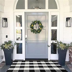 MUBIN - Tappeto in cotone, motivo buffalo a quadri, colore: nero/bianco, 70 x 110 cm, tessuto a mano, per interni ed esterni, lavabile, per porte, portico, cucina, fattoria, ingresso