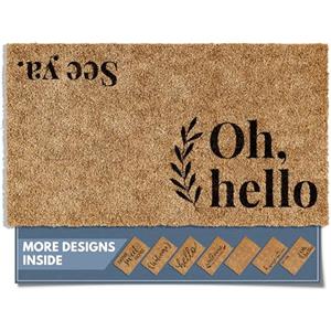 Barnyard Designs Zerbino con scritta Oh Hello, See Ya, tappeto antiscivolo per interni ed esterni, tappetino di benvenuto per porta d'ingresso, ingresso di casa, decorazione per casa colonica, 76 x