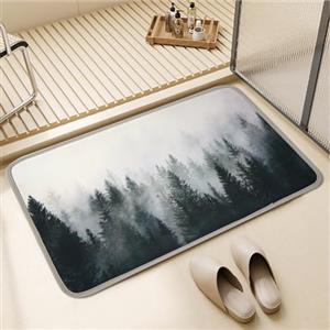 ORTIGIA Misty Forest Tappeto da bagno ad asciugatura rapida, super assorbente, tappetino da bagno in diatomite, tappetino in gomma antiscivolo, lavabile, tappetino da doccia per la parte anteriore