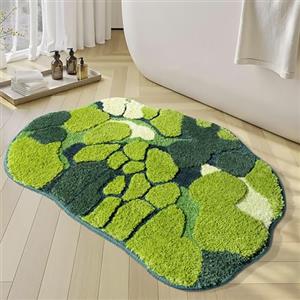 RORA Tappeto da bagno verde muschio carino foglia tappetino da bagno per bagno antiscivolo morbida microfibra assorbente acqua estetico verde decorazione bagno boho tappeto in peluche per doccia, 81 x