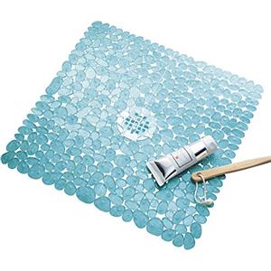 InterDesign iDesign Tappetino doccia quadrato, Tappeto antiscivolo per doccia e vasca da bagno in plastica, Tappeto bagno con potenti ventose antiscivolo, blu
