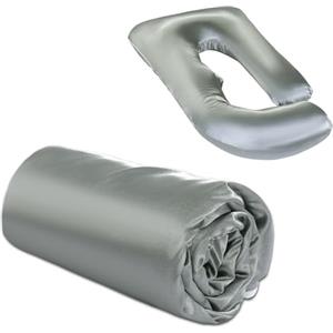 BALAPET Federa per cuscino per gravidanza in raso setoso (solo federa), a forma di U, liscia e con cerniera nascosta, lussuosa, morbida e traspirante, grande, per chi dorme di lato, grigio scuro