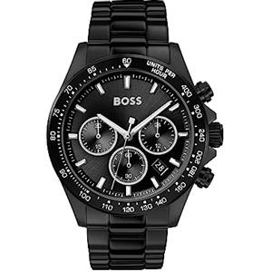 BOSS Orologio Cronografo al Quarzo da Uomo 43 mm Collezione HERO con Bracciale in Acciaio Inossidabile Nero, Cadran Nero, Funzione Data, 3 Sottocornici, Resistenza all'Acqua 5ATM - 1513754