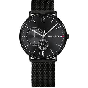 Tommy Hilfiger Orologio Analogico Multifunzionale da Uomo da 40mm - Cinturino in Maglia di Acciaio Inossidabile con IP Nero, Cadran Nero, 2 Sottocadrani, Resistente all'Acqua 3ATM - 1791507