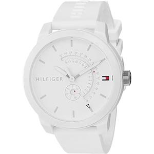 Tommy Hilfiger Orologio Analogico al Quarzo da Uomo - Quadrante Bianco, Cinturino in Silicone Bianco, Funzioni Giorno & Data, Cassa da 44 mm, Resistente all'acqua 3ATM - 1791481