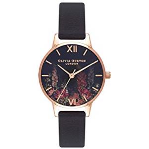 Olivia Burton Orologio Analogico al Quarzo da Donna Collezione DARK BOUQUET con Cinturino in Pelle Nero - OB16WG43