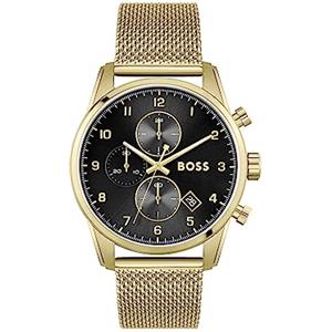 BOSS Orologio con Cronografo al Quarzo da Uomo Collezione SKYMASTER con Cinturino in Maglia Metallica in Acciaio Inossidabile di Colore Dorato - 1513838