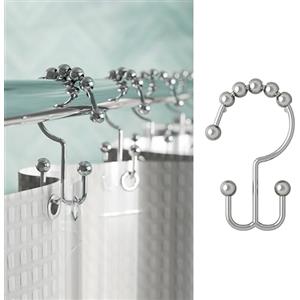 Zenna Home Ganci per tenda da doccia, cromati, set da 12 pezzi, di alta qualità, con anelli di rivestimento con doppio rullo e design su entrambi i lati, resistenti alla ruggine