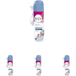 Veet Crema Depilatoria Spray Corpo, Gambe, Ascelle e Zona Bikini per Pelli Sensibili, Dermatologicamente Testata, 150 ml (Confezione da 4)