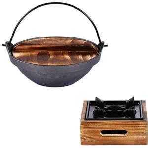 DOITOOL Pentola Sukiyaki per Cucinare Zuppe e Noodles Istantanei per Uso Domestico in Ghisa Giapponese con Divisorio, Manico in Legno