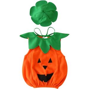 Wesaloes Vestito Zucca Neonato Halloween Bimbo Top Neonati Camicetta Senza Maniche Bambina Halloween Gilet in Pile con Cappello Neonata Zucca Costumi Bambino 0-4 Anni
