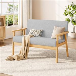 Dripex Divano a 2 posti, piccolo divano con cornice in legno, divano lounge da 2 pezzi, moderno e scandinavo, divano doppio in velluto Teddy, per soggiorno, camera da letto, ufficio,Grigio Chiaro