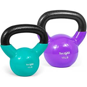 Yes4All XVWR Kettlebell in ghisa rivestita in vinile, multicolore Set da 4,5 + 6,8 kg