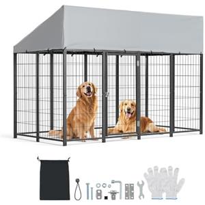 VEVOR Box per Cani Grande Taglia da Esterno con Chiusura di Sicurezza, Recinto per Cani con Tetto Impermeabile e Resistente ai Raggi UV, Gabbia Metallica Colore Nero, per Cani di Grandi Dimensioni