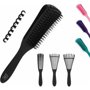 PINDAV Spazzola Districante per Capelli Ricci e Lisci, Spazzola Scioglinodi per Capelli Bagnati o Asciutti, NERA