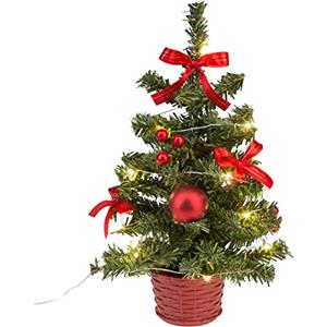 Idena 31486 - Albero di Natale decorativo con 20 LED bianco caldo, altezza circa 25 cm, con albero rosso e porta USB, decorazione per il periodo dell'Avvento e Natale