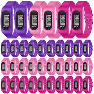 Geyoga 36 pedometri per passi e chilometri, orologio in silicone per tracciare i passi, braccialetto da corsa alla caviglia, contatore di calorie bruciate e conteggio dei passi (rosa, viola, rosso