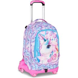 SJ GANG STYLE JAM GANG Trolley Scuola Jack 8 ruote GLOW LED UNICORN GIRL, Rosa, 34L, Scomponibile, Uso Zaino, Cross-over System, Spallacci a scomparsa, Tasca portaborraccia, Elementari e medie,Bambina