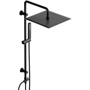 Görbach Colonna doccia senza Miscelatore Fori Muro Regolabili, Set Doccia con Asta Doccia, Saliscendi Doccia con Soffione a Pioggia 30 x 30 cm, Nero