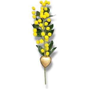 generico Mimosa Festa della donna -Mimosa Artificiale con Cioccolatino a forma di Cuore - 35 cm | Fantastico regalo per la Festa della Donna 8 Marzo