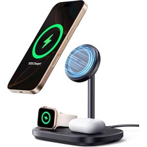 Baseus EnerFill Caricatore Wireless 3 in 1 con Raffreddamento, Stazione di Ricarica Wireless da 22,5 W, per Apple Watch e iPhone 16 15 14 13 12 Pro Max Plus, AirPods, con Caricatore da 45 W