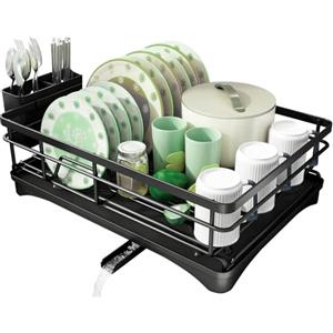 edihome, Scolapiatti da Appoggio Doppio, da Lavandino, da Lavello, Gocciolatoio, Scola Piatti, Acciaio Inox, Drying Rack, Ugello Antigoccia e di Drenaggio (1 livello)