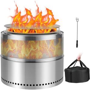 SMOOL Braciere senza fumo da 50 cm, braciere portatile per campeggio, braciere da esterno in acciaio inox, barbecue per patio e giardino, stufa a legna con padella per cenere rimovibile, borsa per il