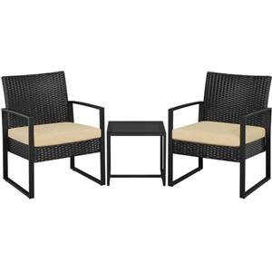 Arreditaly Set Arredo Da Giardino 2 Poltroncine Con Tavolino Ideale Per Esterno Balcone Terrazzo Patio Sedie Con Cuscini Beige Polyrattan E Metallo Design Moderno 57.5 x 63 x 76 Cm Nero