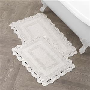 Laura Ashley Uncinetto Cotone 24 x 40 Tappeto da Bagno, Bianco, Ivory, 17x24/21x34 in.