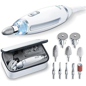 Beurer MP62, set per manicure e pedicure, lima elettrica per unghie, 10 accessori di alta qualità, per unghie naturali, acriliche e gel, luce di precisione, rotazione rapida (2000 - 5400 giri/min),