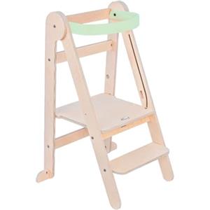 Mamatoyz 08FMINT Fold Menta Torre Montessoriana di Apprendimento Pieghevole Multiuso Learning Tower in Legno Naturale di Betulla con 3 Altezze Regolabili Senza Spigoli con Bordi Arrotondati