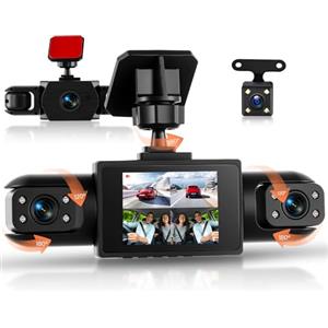 Rimoody 360° 4 Canali Dashcam Auto, 4 Telecamera HD 1080P Anteriore e Posteriore Sinistra Destra, 2 Pollici IPS Schermo Dash Cam con Visione Notturna 8 IR/Loop Video/24H Parcheggio Monitor