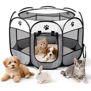 Qnbonrich Recinto pieghevole per cuccioli, 74 x 74 x 43 cm, per la casa, box pieghevole per cani, gatti, conigli, interni ed esterni (grigio)
