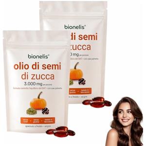 DITU Bionelis Olio di Semi di Zucca e Saw Palmetto 3000mg, 2026 Olio di Semi di Zucca per Capelli, Vegano, Favorisce la Crescita dei Capelli, 180 Capsule Softgel (2 borsa)